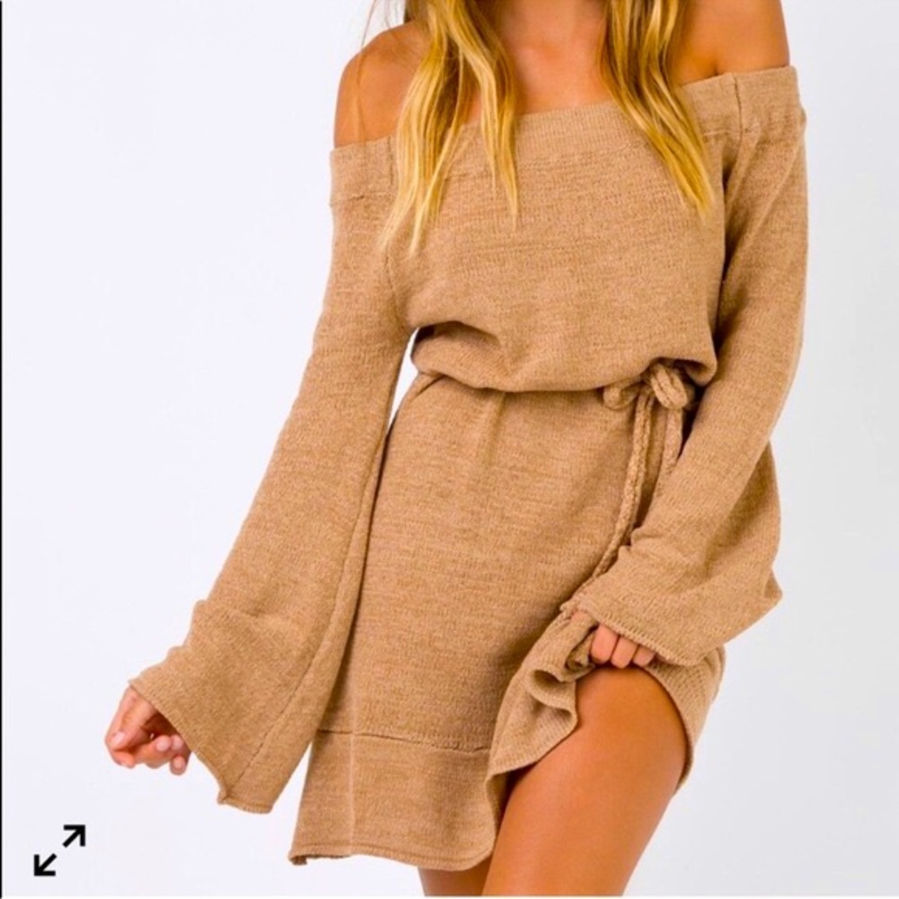 Nude off shoulder dress